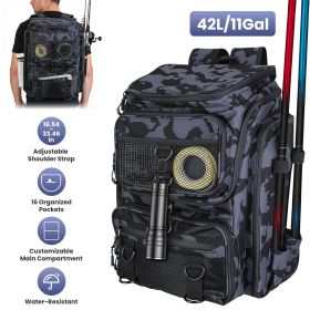 42L/11Gal Fishing Backpack Large Capacity Fishing Tackle Storage Bag with Rod Holders 16-Pocket Water-Resistant with Divider Adjustable Padded St