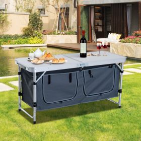 47" Aluminum Portable Camping Table, Folding Picnic Table with Handle & Storage, Silver