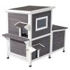 Outdoor Cat House, 2-Story Wooden Cat Shelter for 3 Outside Cats in Winter, Elevated Feral Kitty Shelter with Stairs, Clear Window & Flap Doors