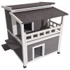 Insulated Cat House, 2-Story Wooden Cat Shelter, Foam Insulation, Feral Kitty Shelter with Balcony