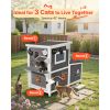 Outdoor Cat House, 2-Story Wooden Cat Shelter for 3 Outside Cats in Winter, Elevated Feral Kitty Shelter with Stairs, Clear Window & Flap Doors
