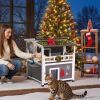 Insulated Cat House, 2-Story Wooden Cat Shelter, Foam Insulation, Feral Kitty Shelter with Balcony