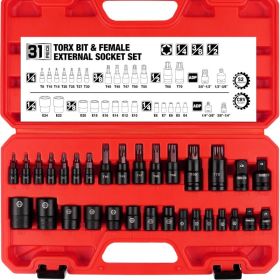 Torx Bit Socket And Female External Socket Set,Include 14pcs Star Bits,T8-T70,12pcs Female E-Torx Sockets,E4-E24, And 4 Impact Socket Adapter Set (Option: YW036)