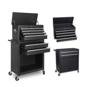 Tool Chest, 8-Drawer Rolling Tool Storage Cabinet With 2 In 1 Detachable Top Tool Box, Liner, Lockable Wheels, Side Hooks, Locking Mechanism, Met (Option: Black)